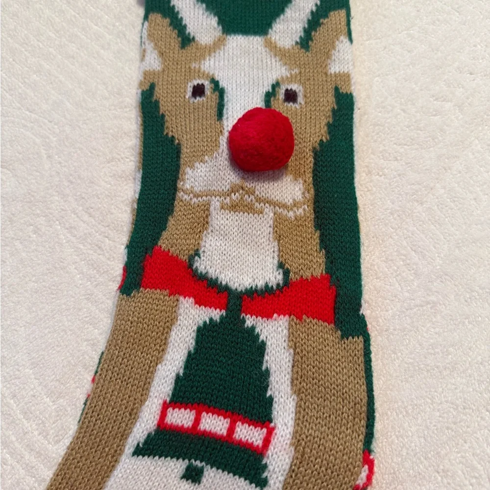 Vintage Knit Christmas Stocking Reindeer with Tie 19